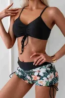 Büzgü Ayarlı Baskılı Deniz Şortu Bikini Alt Angelsin MS43888 Somon Siyah görsel 4