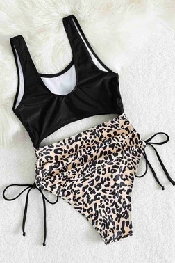 Angelsin Özel Tasarım Leopar Yanlardan Büzgü Ayarlama Detaylı Mayo Angelsin MS4308 - Alternatif Görünüm