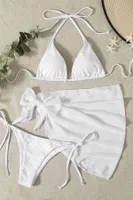 Pareolu Bağlamalı 3'lü Bikini Takım Set (Çıkartılabilir Kaplı) Angelsin MS4094-1000 Beyaz