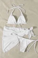 Pareolu Bağlamalı 3'lü Bikini Takım Set (Çıkartılabilir Kaplı) Angelsin MS4094-1000 Beyaz detay görünüm