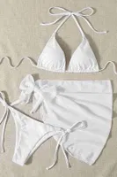 Pareolu Bağlamalı 3'lü Bikini Takım Set (Çıkartılabilir Kaplı) Angelsin MS4094-1000 Beyaz farklı açı
