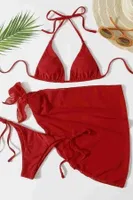 Pareolu Bağlamalı 3'lü Bikini Takım Set (Çıkartılabilir Kaplı) Angelsin MS4094-1006 Kırmızı