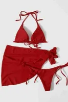 Pareolu Bağlamalı 3'lü Bikini Takım Set (Çıkartılabilir Kaplı) Angelsin MS4094-1006 Kırmızı detay görünüm