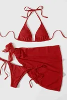 Pareolu Bağlamalı 3'lü Bikini Takım Set (Çıkartılabilir Kaplı) Angelsin MS4094-1006 Kırmızı farklı açı