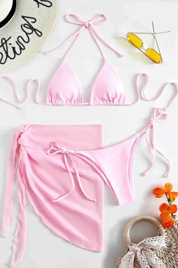 Angelsin Pareolu Bağlamalı 3'lü Bikini Takım Set (Çıkartılabilir Kaplı) Angelsin MS4094-1010