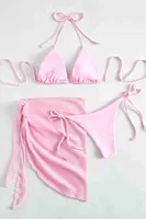 Pareolu Bağlamalı 3'lü Bikini Takım Set (Çıkartılabilir Kaplı) Angelsin MS4094-1010 Pembe detay görünüm