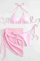 Pareolu Bağlamalı 3'lü Bikini Takım Set (Çıkartılabilir Kaplı) Angelsin MS4094-1010 Pembe farklı açı