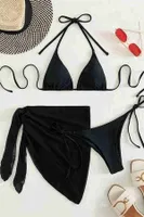 Pareolu Bağlamalı 3'lü Bikini Takım Set (Çıkartılabilir Kaplı) Angelsin MS4094-1012 Siyah