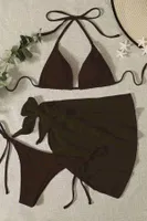 Pareolu Bağlamalı 3'lü Bikini Takım Set (Çıkartılabilir Kaplı) Angelsin MS4094-1012 Siyah detay görünüm