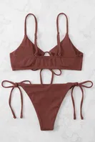 Angelsin Rib Dokulu Ön ve Yan Bağcık Detaylı İpli Brezilya Bikini Takımı MS4500-Kırmızı Kırmızı görsel 6