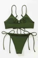 Angelsin Rib Dokulu Ön ve Yan Bağcık Detaylı İpli Brezilya Bikini Takımı Yeşil MS4500-Yeşil Yeşil görsel 7