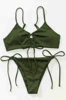 Angelsin Rib Dokulu Ön ve Yan Bağcık Detaylı İpli Brezilya Bikini Takımı Yeşil MS4500-Yeşil Yeşil görsel 6