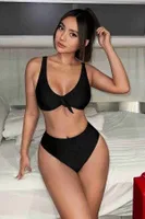 Şık Yüksek Bel Bikini Takım (Çıkartılabilir Kaplı) Angelsin MS4097 Siyah