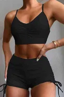 Yanlardan Ayarlı Büzgülü Deniz Şortlu Tankini Bikini Takım Siyah Angelsin MS4330-Siyah Siyah