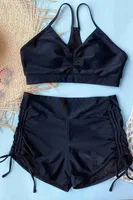 Yanlardan Ayarlı Büzgülü Deniz Şortlu Tankini Bikini Takım Siyah Angelsin MS4330-Siyah Siyah farklı açı
