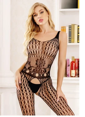 Askılı Çiçek Desenli Ağı Açık Vücut Çorabı So Beautiful 24143