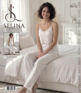 Tekten Askılı Dantel Detaylı Kadın İp Askılı Pijama Takım Selina 8510