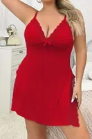 Askılı Dantelli Kırmızı Büyük Beden Mini Gecelik Jesica Bella LB-281 Kırmızı farklı açı