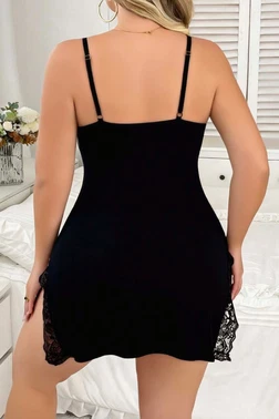 Jesica Bella Askılı Dantelli Kırmızı Siyah Mini Gecelik (Büyük Beden Seçeneği) Jesica Bella LB-282 - Alternatif Görünüm