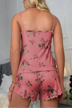 Askılı Pembe Desenli Yazlık Şort Pijama Takım Real Passione S-48 - Alternatif Görünüm