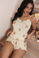 Ayıcık Desenli Örme Yazlık Şort Takım Real Passione S-45 Bej görsel 5