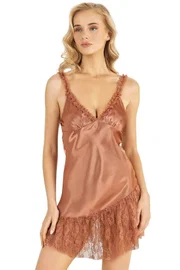 Ahu Lingerie Bakır Kısa Saten Gecelik Ahu Primoda 8238