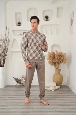 Baklava Desenli Erkek Pijama Takımı Bone Club 5977