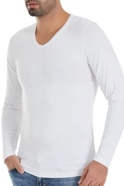 Yıldız Çamaşır Bambu V Yaka Erkek Uzun Kol T-Shirt Beyaz Yıldız 485