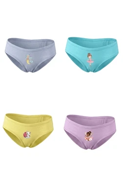 Baskılı Kız Çocuk Likralı Slip Külot 4 lü Paket Öztaş 4730-H