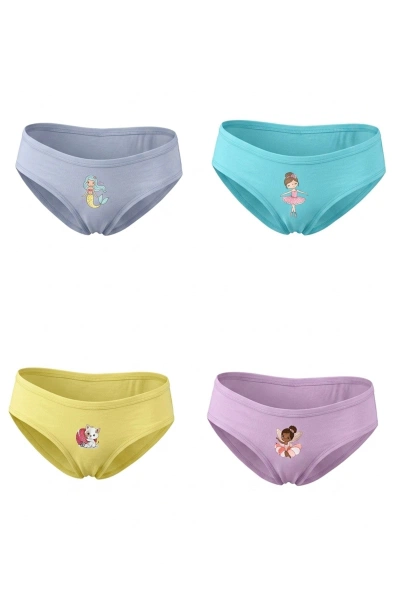 Baskılı Kız Çocuk Likralı Slip Külot 4 lü Paket Öztaş 4730-H