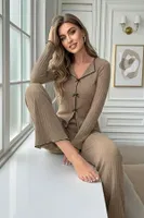 Bej Fiyonk Detaylı Uzun Kollu Pijama Takımı Bella Notte 77357 Bej detay görünüm