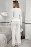 Bej Pamuklu Yumuşak Dantel Detaylı Pijama Takımı Bella Notte 77311 Bej farklı açı