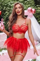 Bella Notte Kırmızı Tüllü Yeni Stil Etekli Takım Bella Notte 16521 Kırmızı detay görünüm