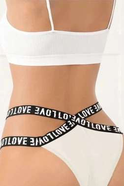 Beyaz Çapraz Love Yazılı Slip Külot Feel Lady 1065 - Alternatif Görünüm