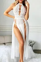 Beyaz Dantel Detaylı Halter Yakalı Uzun Fantazi Gecelik Feel Lady F230 Beyaz farklı açı
