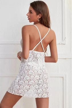 Beyaz Dantel İnce Askılı Çapraz Sırtlı Fantazi Body Feel Lady F224 - Alternatif Görünüm