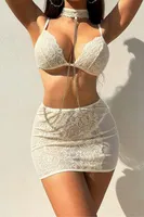 Beyaz Dantel İşlemeli Zincir Detaylı Fantezi Sütyen Takım Real Passione 70033 Beyaz detay görünüm