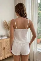 Beyaz Dantel Süslemeli Şortlu Takım Bella Notte 7928 Ekru görsel 5