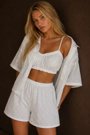 Beyaz Fistolu Kısa Kollu Düğme Detaylı Şortlu Pijama Takımı Bella Notte 71079