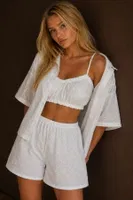 Beyaz Fistolu Kısa Kollu Düğme Detaylı Şortlu Pijama Takımı Bella Notte 71079 Beyaz