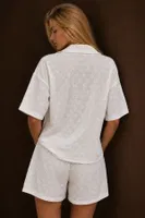 Beyaz Fistolu Kısa Kollu Düğme Detaylı Şortlu Pijama Takımı Bella Notte 71079 Beyaz detay görünüm