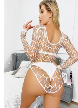 Beyaz Geniş Fileli Uzun Kollu Body Vücut Çorabı So Beautiful 2465 - Alternatif Görünüm