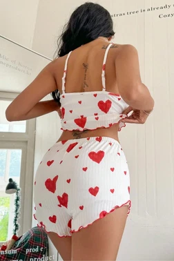 Real Passione Beyaz Kalpli İp Askılı Yazlık Şort Pijama Takım Real Passione S-37 - Alternatif Görünüm