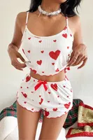 Beyaz Kalpli İp Askılı Yazlık Şort Pijama Takım Real Passione S-37 Beyaz görsel 4