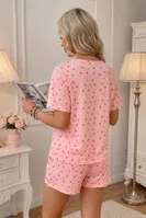 Beyaz Kısa Kollu Bisiklet Yaka Kalp Desenli Şortlu Pijama Takımı Bella Notte 7625 Pembe görsel 6