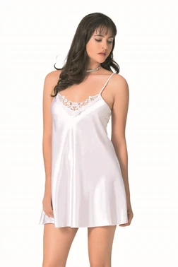 Ahu Lingerie Beyaz Kısa Saten Gecelik Ahu Primoda 0005