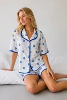 Beyaz Nazar Boncuğu ve Kalp Desenli Biye Detaylı Şortlu Pijama Takımı Bella Notte 79353 Beyaz detay görünüm