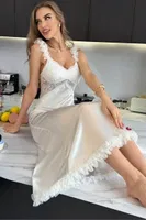 Beyaz Peluş Askılı Saten Gecelik Real Passione 22008 Beyaz farklı açı