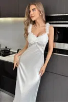 Beyaz Peluş Askılı Saten Gecelik Real Passione 22008 Beyaz görsel 6