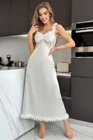 Beyaz Peluş Askılı Saten Gecelik Real Passione 22008 Beyaz görsel 5